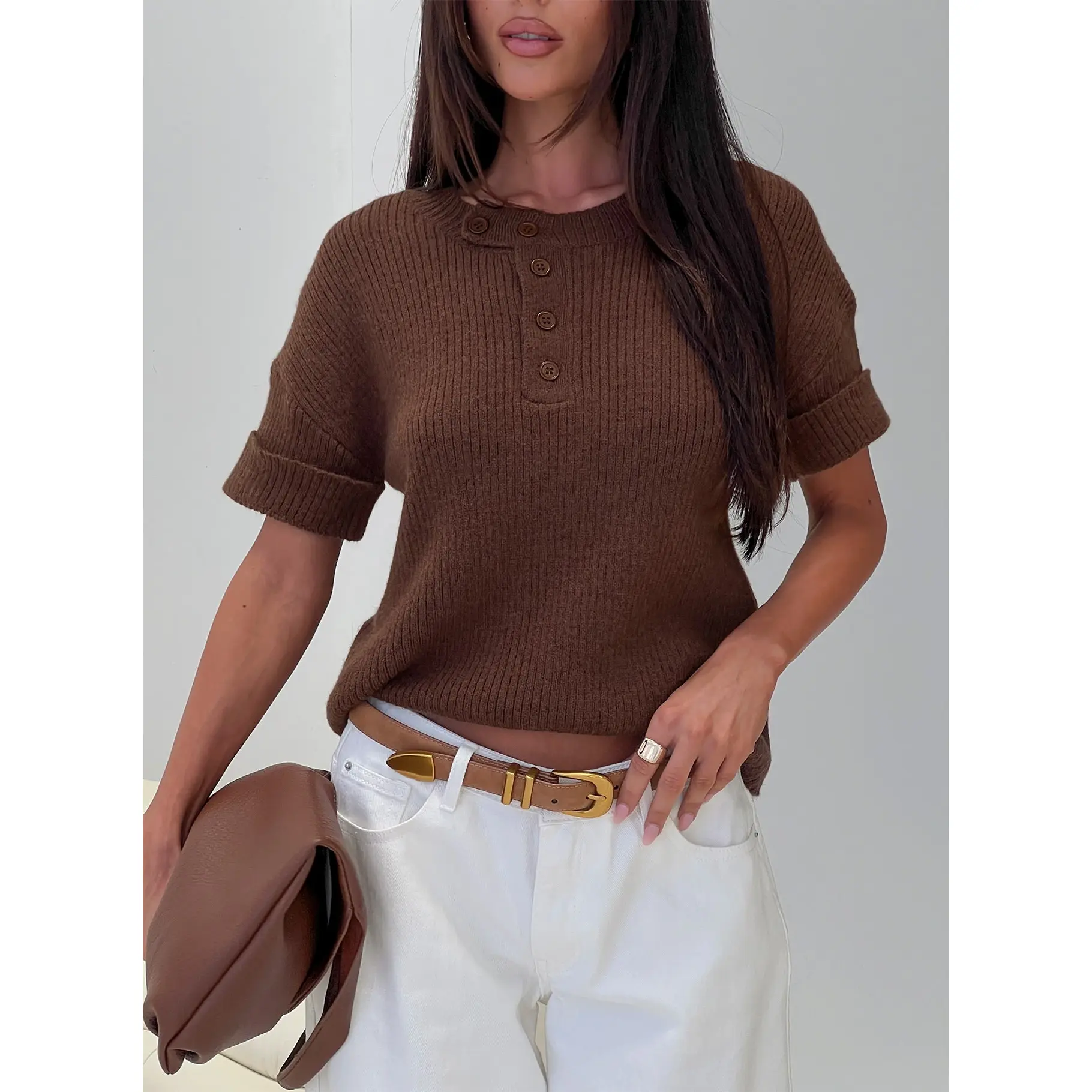 Brandii Button Up Top Chocolate