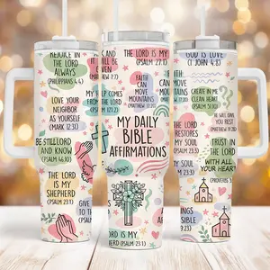 My Daily Bible Affirmations 20oz & 40oz Tumbler, Pastel Aesthetic Bible Verse Tumbler, Aesthetic Scripture Tumbler with White & Black Handle, Cute gift for Friends, Church Gift, Daily Motivation