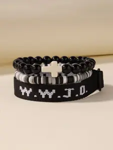Christian Cross Wwjd Bracelet Set, Stackable Bracelets, Woven Cord Bracelets, Crystal Bead Elastic Bracelets, Handmade Religious Jewelry