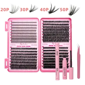 Waterproof DIY Lash Extension Kit 8 - 18MM Wispy Lash Clusters Ultra - thin Soft Band Eyelash Extension with Waterproof Lash Bond Seal Professional Lash Remover Tweezers for Girls Makeup Gift Gentle Lightweight Pack Synthetic