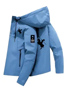 Unisex Solid Color Fishing Jacket, Fashion Zipper Pocket, Casual Hooded Design, Spring & Fall Wear, Polyester Material, Couple Jacket