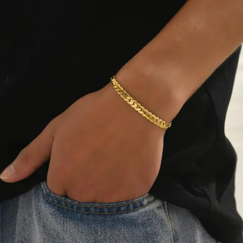 Fashion Punk Cuban Link Bracelet for Men & Women, Golden Luxury Style Bracelet for Party, Daily Clothing Decor, Trendy All-match & Exquisite Jewelry for Birthday Gift, High Quality Stainless Steel Bracelet, Cuban Chain Bracelet, Fashionable Bracelet Style