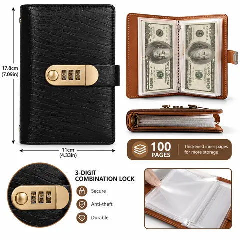 A6 savings notebook, a small financial management bookwith a lock, suitable for storing money and importantinformation, cash notebook Bill Organizer Planner MonthlyBudget Planner Organiser