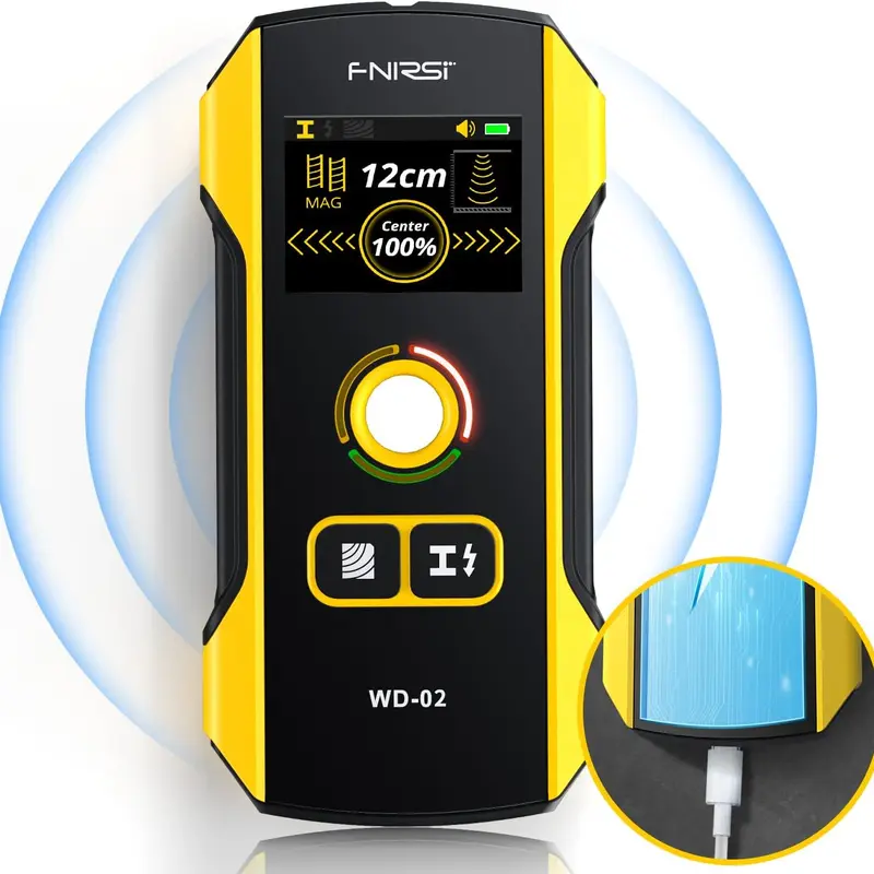 FNIRSI WD-02 & WD-01 Wall Detector Stud Finder with Handle, 1.11wh, 1 Year Maintenance, Portable Precise Positioning, TFT Display, AC Live Cable/Metal/Wood Scanner Tool, Depth Gauge, Audible Alerts for Wall Drilling, Home Decor Tools and Gadgets toolupgra