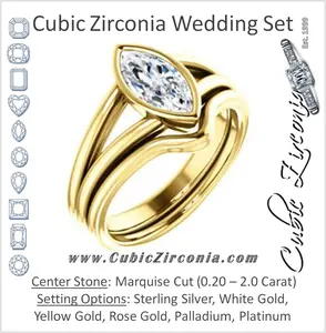 CZ Wedding Set, featuring The Bernadine engagement ring (Customizable Bezel-set Marquise Cut with V-Split Band)