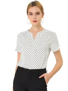 INSPIRE CHIC Polka Dots Print V Neck Short Sleeve Elegant Top
