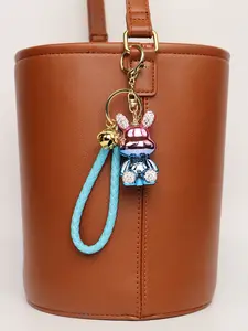 New Electroplated Rabbit Keychain with Rhinestones and Bell, Elegant Rope Design, Perfect Car and Bag Accessory, Small Gift Idea, Trendy Cute Keychain