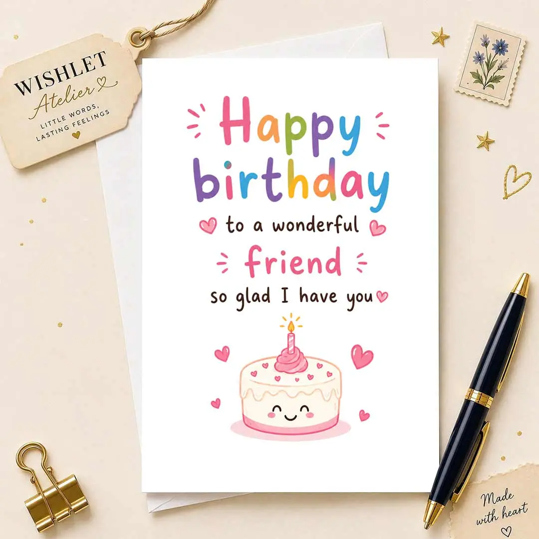 Happy Birthday Card for Best Friend – Sweet Floral Friendship Birthday Card with Heartfelt Message, Cute 5 x 7 Inch Greeting Card for Her, Gold Envelope Included