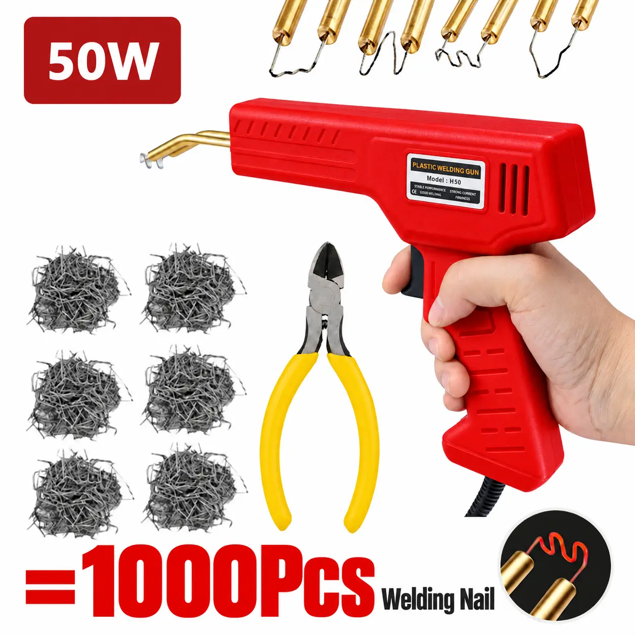 Car Bumper Repair Kit , 200Pcs Staples & Pliers Plastic Welder, Fast Heating Hot Stapler Plastic Welding Gun for Bumpers, Fairings and Plastic Trim Household DIY repair kit
