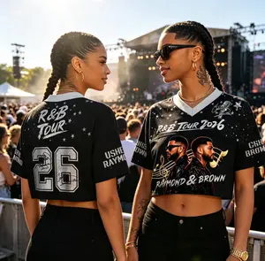 2026 R&B Inspired Mesh Crop Jersey, Concert Shirt, Hip Hop Festival Outfit for Music Fans