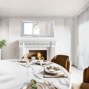 48 x 24 Inch Large Decorative Silver Charm Wall Mirror with Beveled Glass Frame, Shiny Crystal Rim, Rectangular Art Decor for Living Room, Entryway, Conference Room