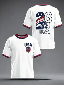 Summer Men's Short Sleeve T-Shirt, 100% Polyester Breathable, Usa Theme Star Stripes Football Print, Sporty Slim Fit, Casual Wear, Fitness T Shirt
