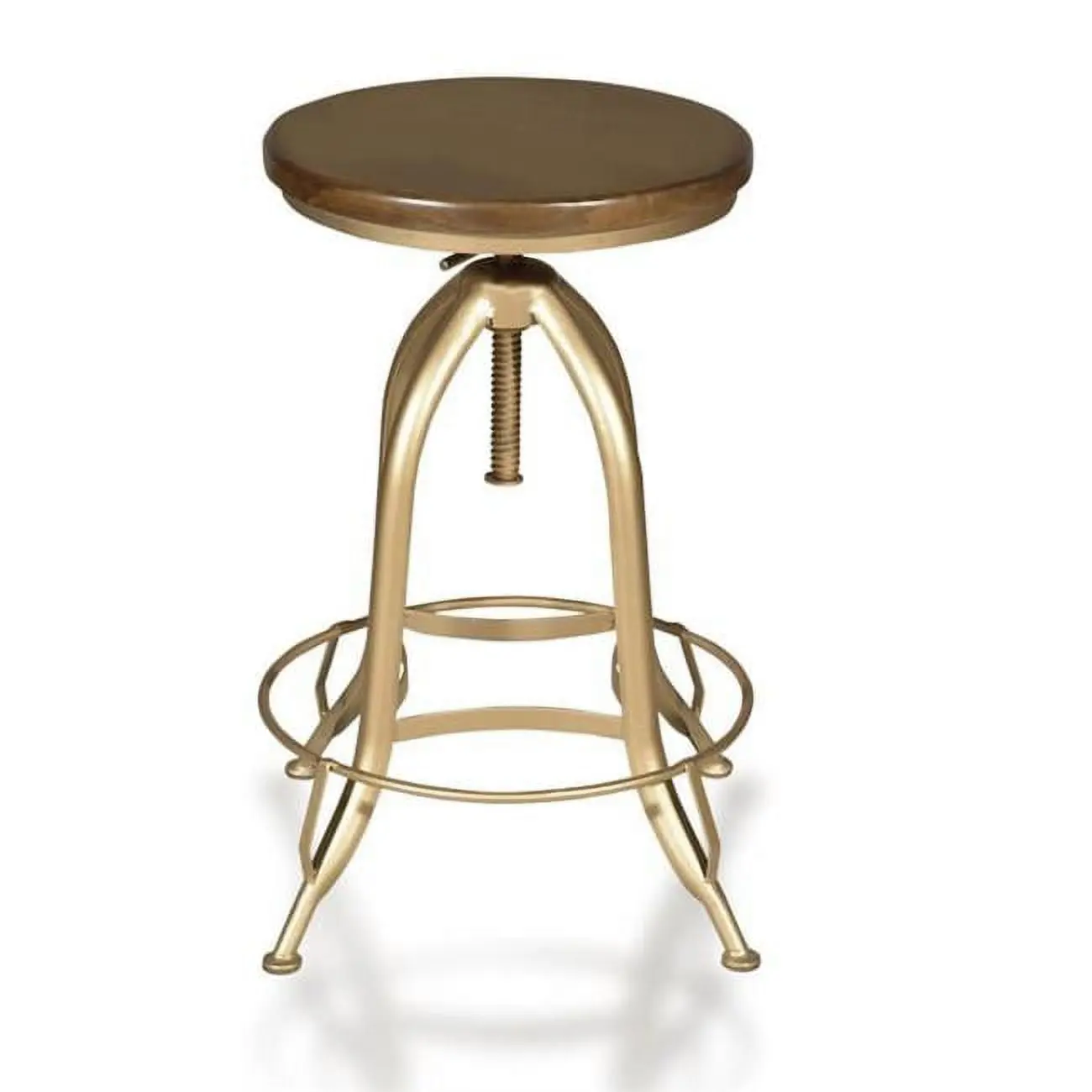 Ryder Adjustable Height 360° Swivel Bar Stool - Elm, Gold, Hand-Forged Iron, Round Seat, Seat Lock, 22 lbs, 23x16x16.5 in, Assembly Required