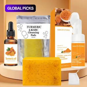 Turmeric Cleansing Set, Deep-Cleansing Turmeric Soap, Facial Cleansing Pads, Face Wash & Oil, Pore Cleanser, Exfoliating Cleanser, Facial Foam Wash Rejuvenating Sets, Kit