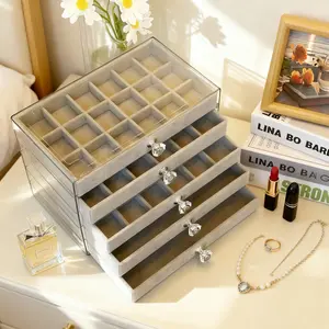 3/5-Tier Large Clear Acrylic Jewelry Box Organizer - Stackable Storage for Earrings, Necklaces, Rings, Bracelets.Multi-compartment design saves space and is suitable for desktop and dressing table storage.