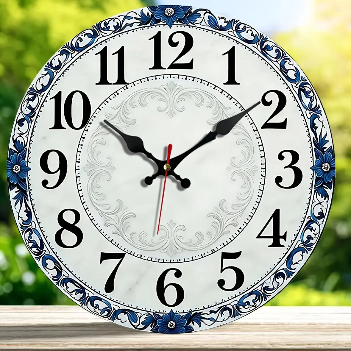 1 Round Wall Clock, New Chinese-style Blue and White Porcelain Clock, Elegant National-style Decorative Wall Clock, Silent Non-ticking Wooden Clock, Suitable for Bedroom, Living Room, Office, Kitchen, Bathroom, Battery-powered (batteries Not 12x12inch