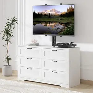 47.2" TV Stand with Mount for TVs 32–85", White Media Console with 6 Drawers & Adjustable Height TV Bracket