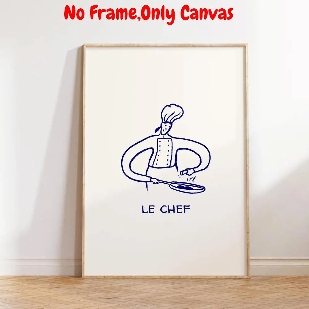 Chef Pattern Unframed Painting, Hand Drawn Artwork, Modern Canvas Wall Art, Hanging Wall Art, Wall Decor for Home Living Room Bedroom Kitchen, Home Decor, Room Decor, Ornaments