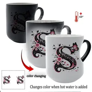 Thermosensitive Ceramic Mug with Floral Heart Handle, 11oz Color-Changing Coffee Cup for Hot and Cold Drinks, Stylish Drinkware, Perfect Mother's Day Gift