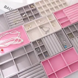 6Ps/set Jewelry Organizer Velvet Jewelry Storage Tray Display Ring Bracelet Necklace Storage Box Showcase Drawer Organizer Trays