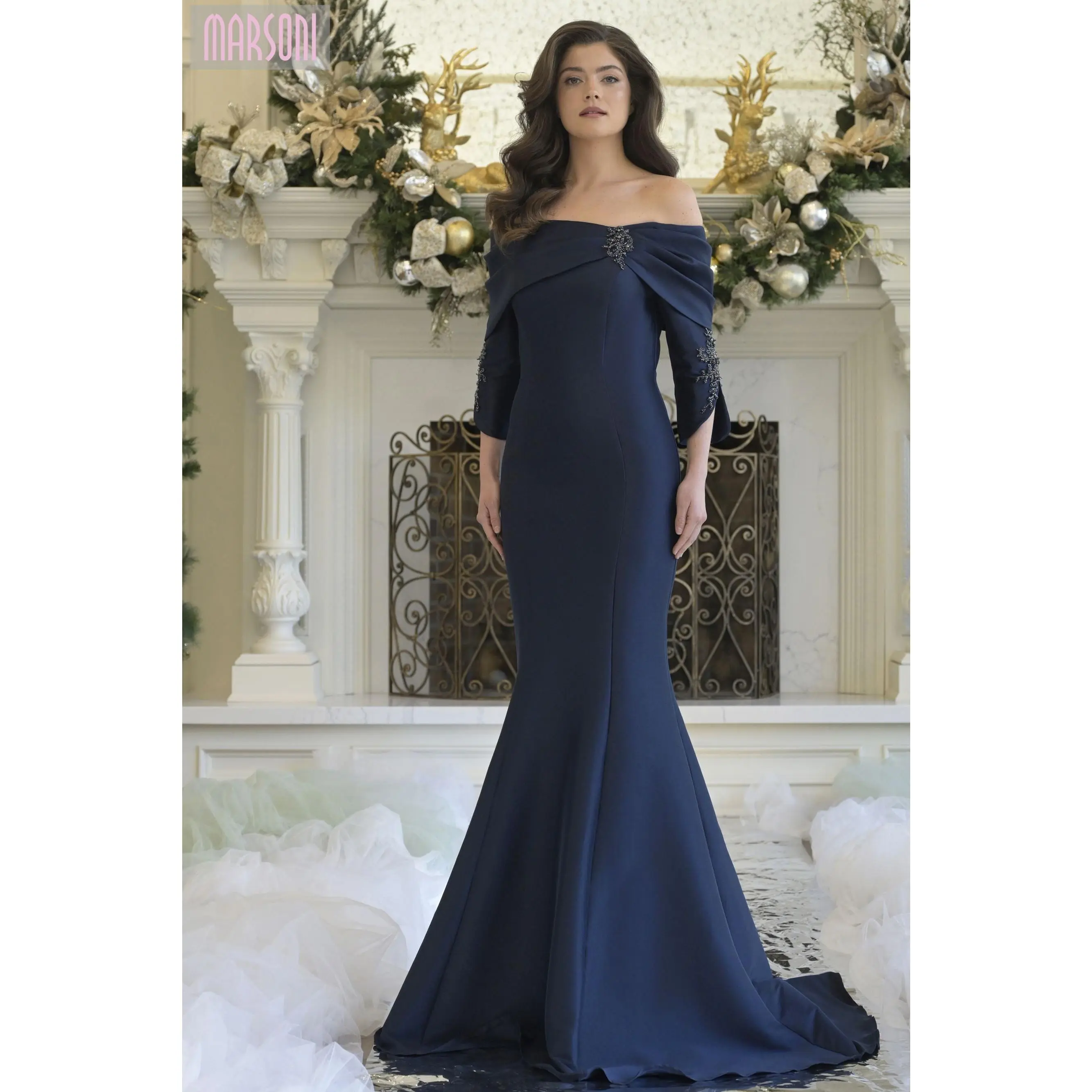 Marsoni by Colors -MV1360 Elegant Off-Shoulder Mermaid Gown
