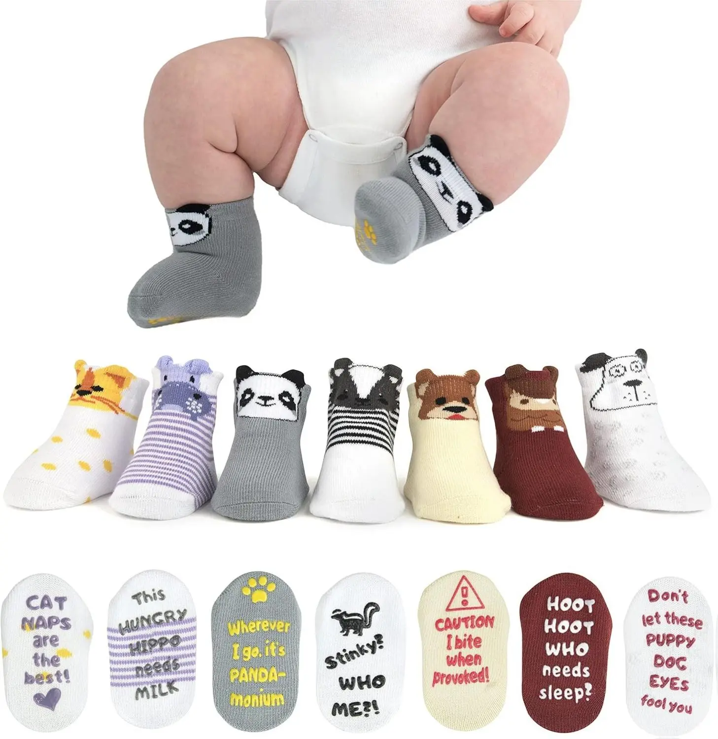 Unisex Newborn Baby Sock Gift Set - 7 Unique, Adorable, Cute & Funny Pairs, Ideal for Baby Showers, Registries