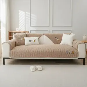 Plush Sofa Cushion Cover, Cute Cat Dog Paw Couch Cover, Thick Non-Slip Sofa Pad for 1/2/3/4 Seater, Washable Bubble Textured Sofa Throw, Pet-Friendly Anti-Scratch Couch Mat, Soft Sofa Protector, Beige Living Room Decor for Home