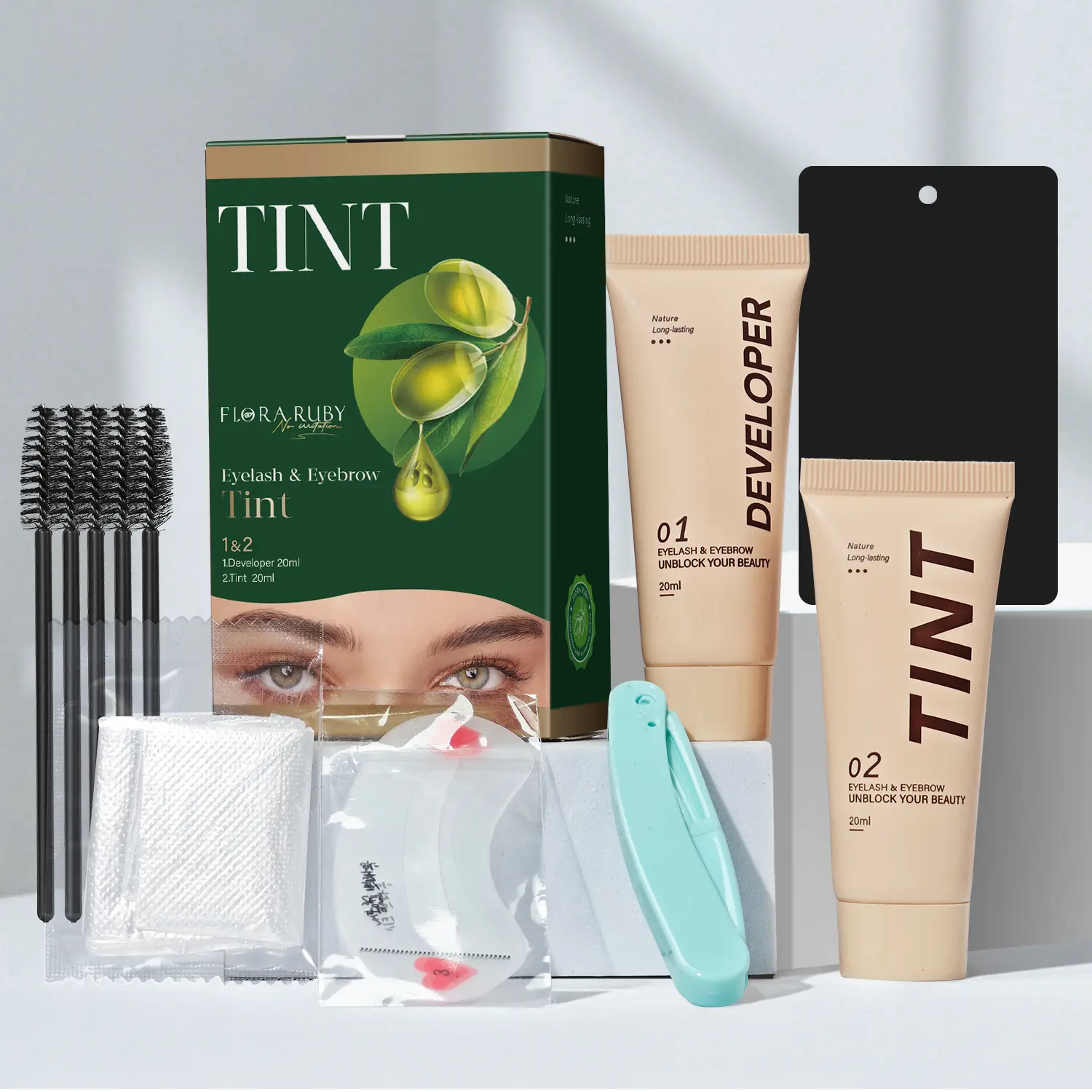 Flora Ruby 2IN1 Eyebrow Tint Brow Stain, 20ml + 20ml large capacity, waterproof and sweatproof, lasts 1-3 months, natural and beautiful.