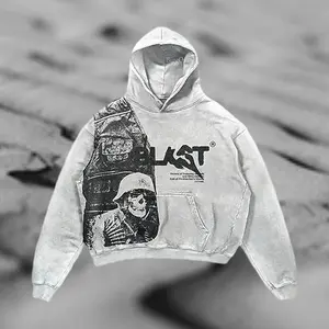 Mens Retor Skull Blast Print Pattern Hoodie Retro Y2K Grunge Hoodies Gothic graphic top Casual Long Sleeve Clothing Menswear Pullover Medium