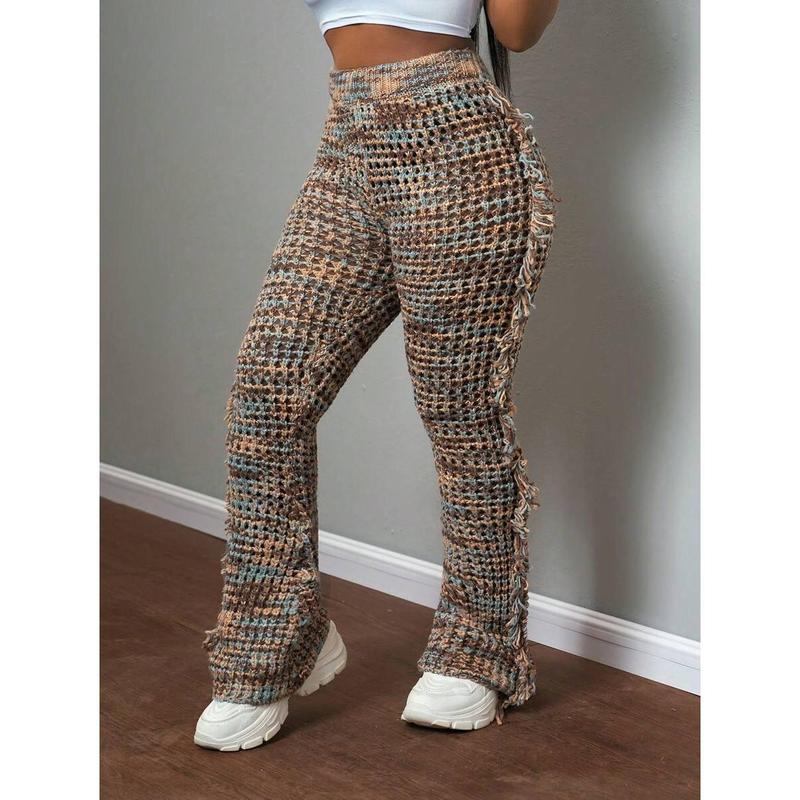 2024 New Autumn/Winter Women Long Fringe Knit Flare Pants, Casual Streetwear Fashion Style - E