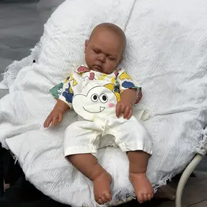 GUESSBELLY 60 CM 24 Inch Asleep Fat Reborn Baby Doll Toy For Girl Vinyl Limbs Cloth Body Black Brown Skin Big Size Doll Lifelike Toddler Dolls Kid Fashion Birthday Gift