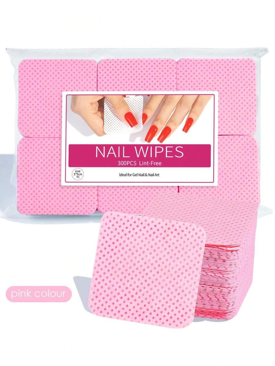 600Pcs/300Pcs Nail Wipes - Professional Lint-Free Nail Polish Remover Pads, UV Gel Cleansing Tissues, Unscented Manicure Prep And Finish Nail Art Cleaning Tool(Pink)