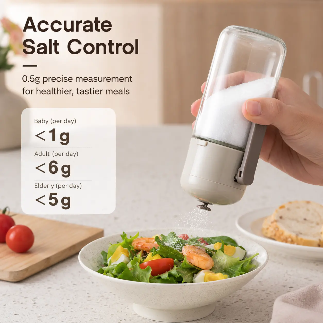 1 Count, 0.5g Quantitative Salt Shaker, One Hand Press Operation, Sealed Anti-Caking, Detachable Easy Cleaning for Home Kitchen Seasoning Use