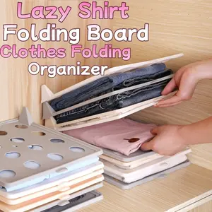 Multi-Functional Stackable Shirt Organizer 5 Pack Plastic Closet Storage Rack Anti-Wrinkle Portable Clothes Folder for Wardrobe Drawer Space Saving Home Organization Solution for Bedroom Dressing Room Travel Folding Clothing Organizer