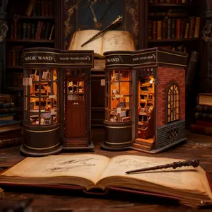 Magic Wand Store DIY Assembly Kit, Luxury Vintage Library Model, High Difficulty Challenge 3D Puzzle Mini Toy House Book Corner Set, Wooden Model Kit