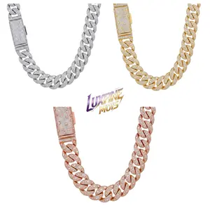 LUXFINE MOIS 20mm Iced Out Multi Diamond Cuts Cuban Link Chain, 14K Gold/Rose Gold/White Gold Plated Full Paved Hip Hop Necklace, Pass Diamond Tester for Men Women