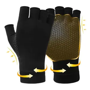 Copper Fiber Compress Half Finger Gloves, Honeycomb Shaped Silicone Anti Slip Design in The Palm, Sports Breathable Protection, Fitness Soft Wrap Wrist Protection Gloves, Fitness Accessories