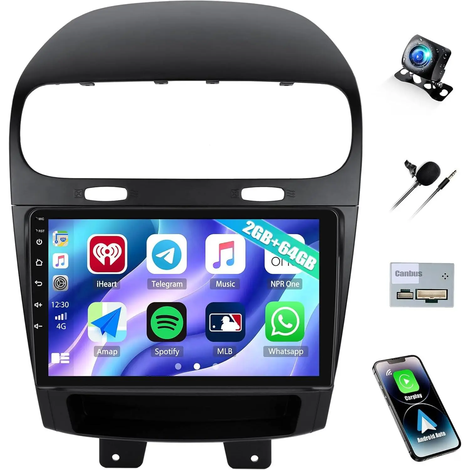 RIMOODY 9-Inch 2GB RAM Android 15 Bluetooth Stereo Car Video Player for Dodge Journey 2011-2019 & FIAT Freemont 2012-2014, with Wireless CarPlay, Android Auto, WiFi, GPS, 64GB Storage, EQ, Rear View Camera Input, Father's Day Gift