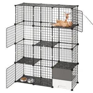 【SummerFinds】VEVOR Cat Cage 4-Tier 40.98"x13.98"x55" DIY Cat Playpen with Litter Box, Indoor Enclosure Detachable Metal Wire Kennel Crate, Large Exercise Place for 1-2 Cats, Kittens, Ferrets & Small Animals, Black
