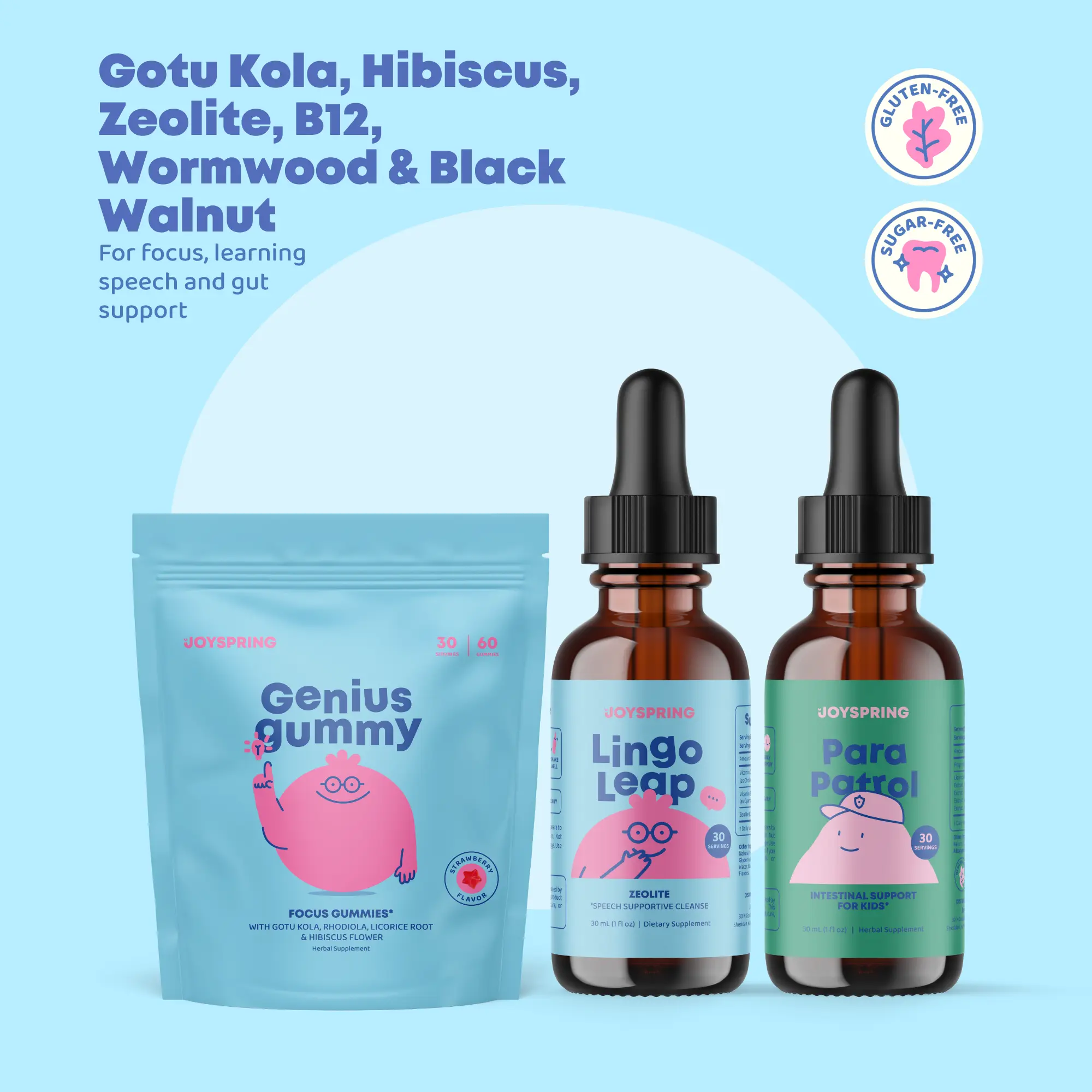 JoySpring Complete Wellness Trio – Genius Gummies (60 Gummies) + Lingo Leap (1 oz) + ParaPatrol (1 oz) JoySpring Complete Wellness Trio – Genius Gummies (60 Gummies) + Lingo Leap (1 oz) + ParaPatrol (1 oz)