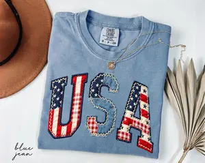 Comfort Colors USA Floral Shirt, Faux Patchwork Patriotic Tee, Vintage USA Flag Shirt, Fourth Of July Mama Shirt, 250 Year Of Freedom Shirt