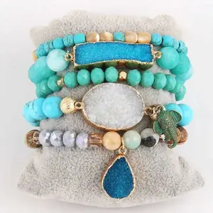 New Designer Boho Beaded Bracelet Set Natural Stone | 5pc Bracelets Bangles Set