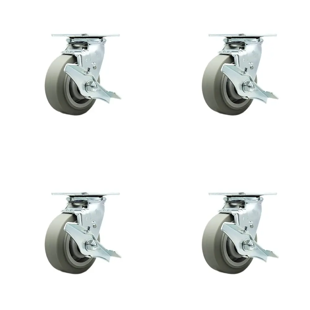 Service Caster TOOL-SCC-30CS520-TPRRF-TLB-4 Tool Box Caster Wheel Set - 5 in. Non-Marking, Easy Rolling Thermoplastic Rubber Flat Tread Wheels