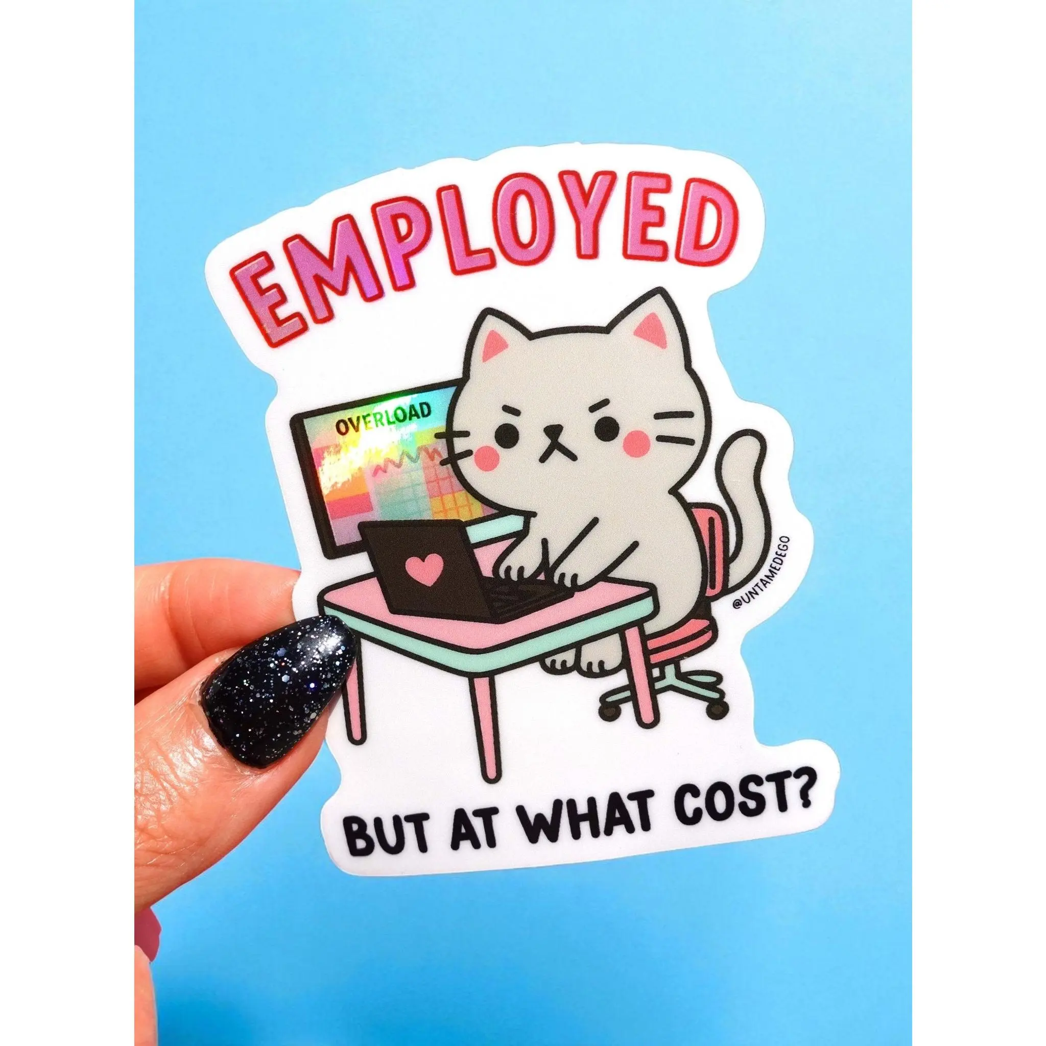 Employed But At What Cost Angry Kitty Sticker