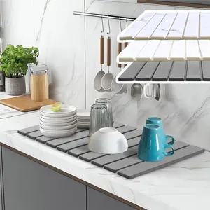 Large Stone Dish Drying Mat - 24" × 16" Quick Dry Foldable Dish Drying Mats, Absorbent Diatomaceous Earth Drying Mat for Kitchen Counter