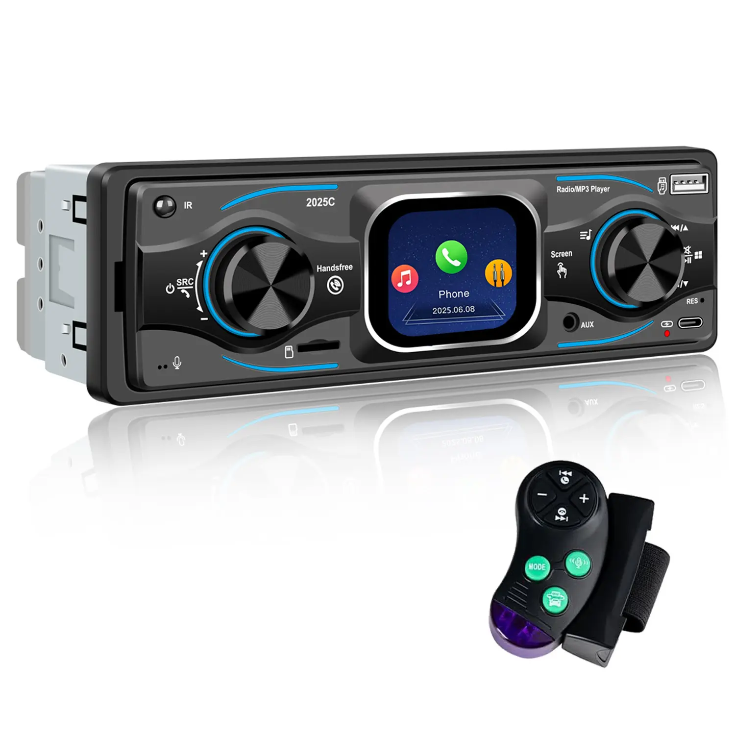 FYPLAY 2.2" TFT Smart Touchscreen Automotive Stereo - Car Audio System, Hands-Free Calling with Built-in Mic, FM Radio, USB/AUX Support, AAC/FLAC Playback, Dual Knob, Type-C Charging, Multimedia Car Audio