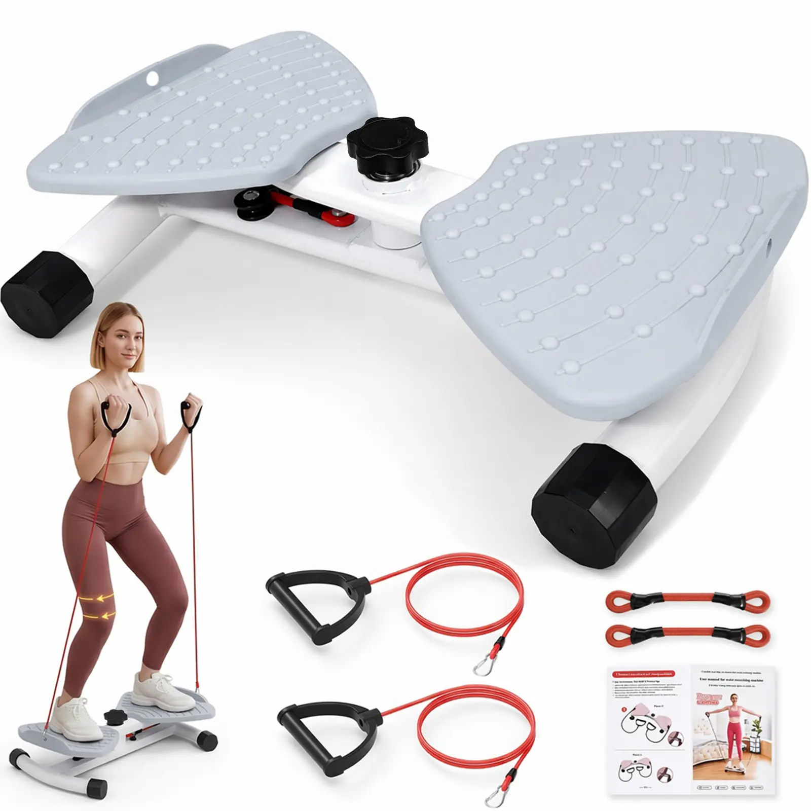 Compact Low-Impact Dual Axis Waist Twister Ab Board Mini Stepper, Home Gym Equipment with Detachable Resistance Bands, Non-Slip Noiseless 300lbs Capacity, Odor-Free Massage Pedal for Core Cardio Full Body Training, Abs Training, Fitness For Everyone, Core