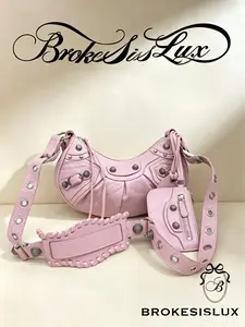 Pre-owned Balenciaga Le Cagole XS in Pink Arena Leather, Silver tone Hardware, Multi strap Crossbody Bag with Coin Purse and Shoulder Pad