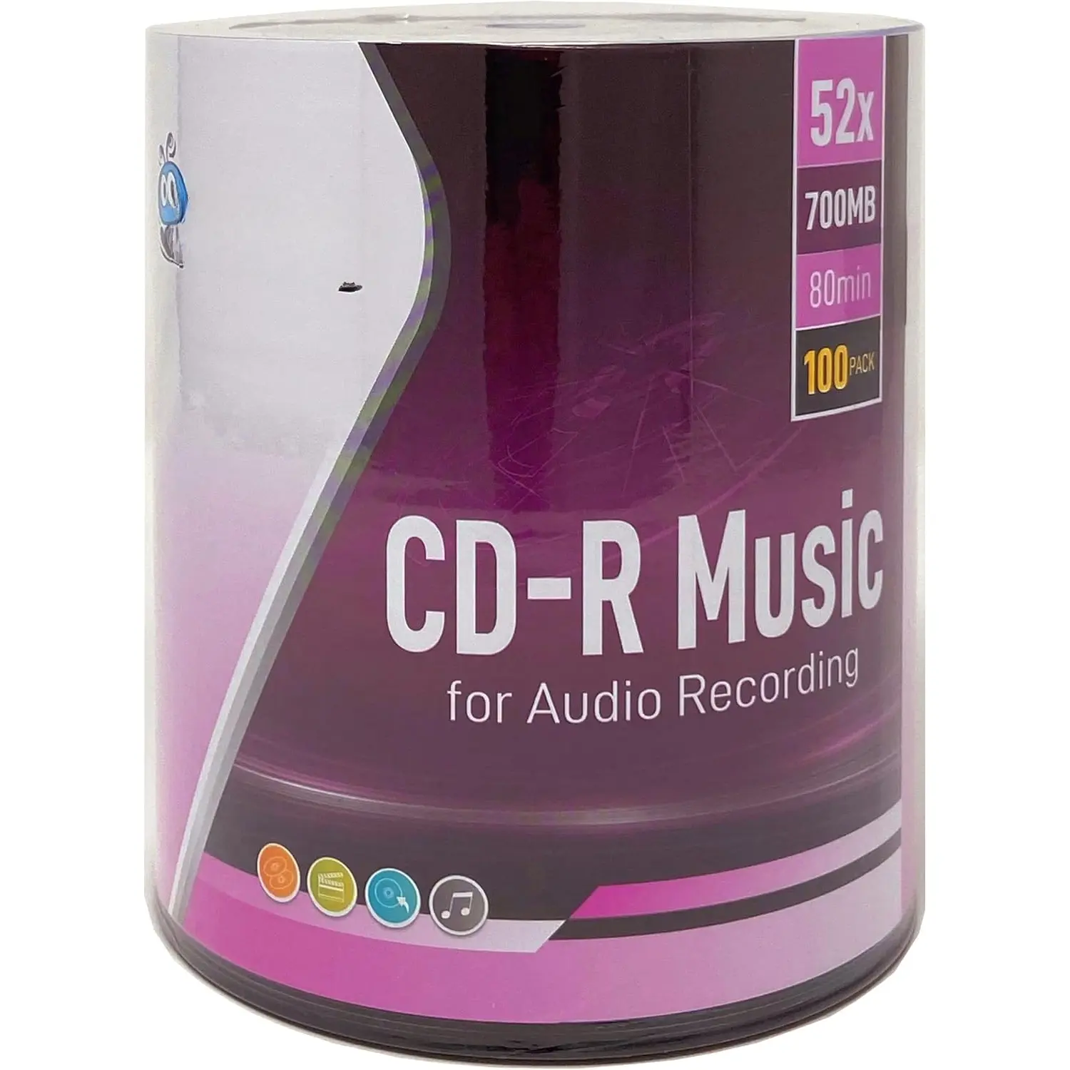 100 Pack  Digital Audio CD-R Music 52X 700MB/80Min Branded Logo Blank Recordable Disc, High Quality, Compact Disc