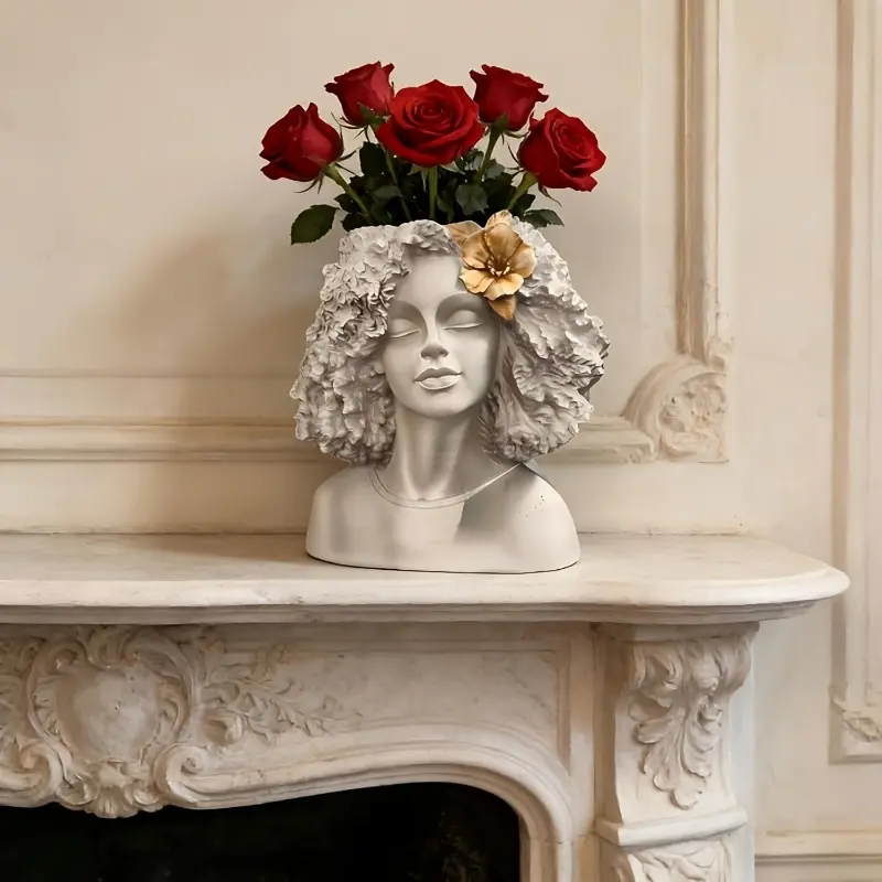Cute Large Succulent Planter for Girls with Drainage Holes — Resin Vase Decor featuring a Tall Figure Head